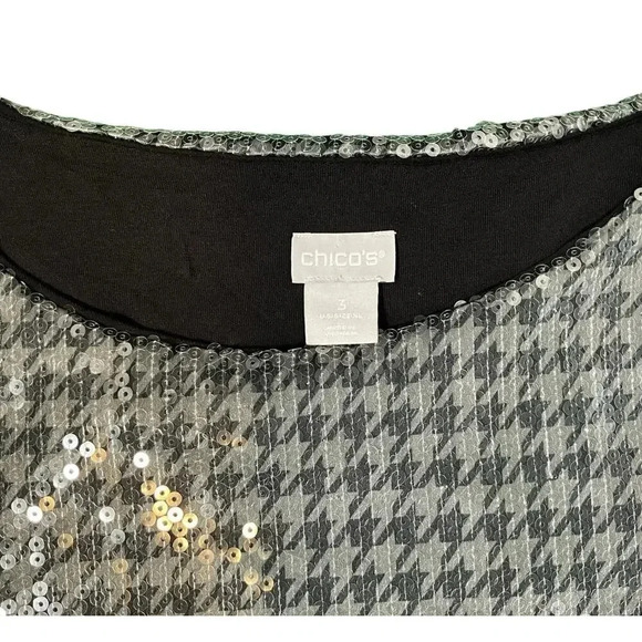 Chicos NWT Houndstooth Sequin Tunic Size 3 US Size XL Silver and Black - Picture 13 of 15